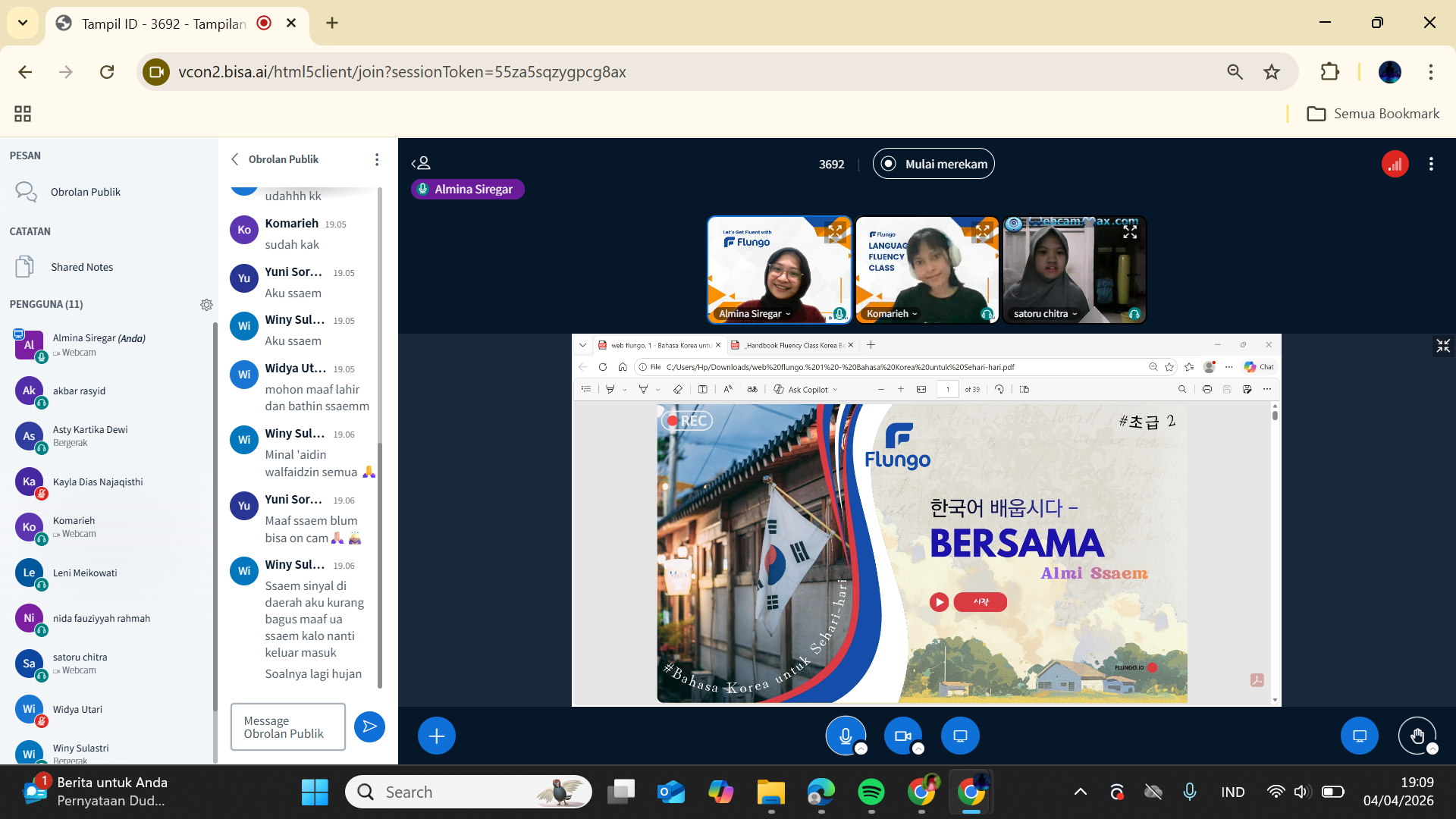 Pembukaan Kegiatan Language Fluency Class Batch 7: Bahasa Korea Beginner 2