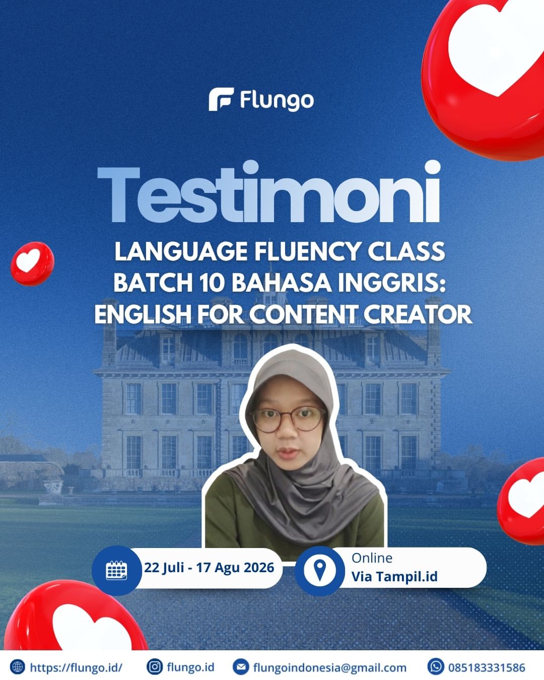 Cover Testimoni Testimoni Peserta Language Fluency Class Batch 10 Bahasa Inggris